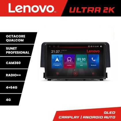 Navigatie Honda Civic 2016-2020 8 core QLED Qualcomm 4+64 360 Android Waze USB Navigatie Internet Youtube Radio Lenovo