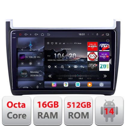 Navigatie VW Polo 2014- Edotec Kit-655 8 core QLED 2K 16+512 360 Android Waze USB Navigatie Internet Youtube Radio