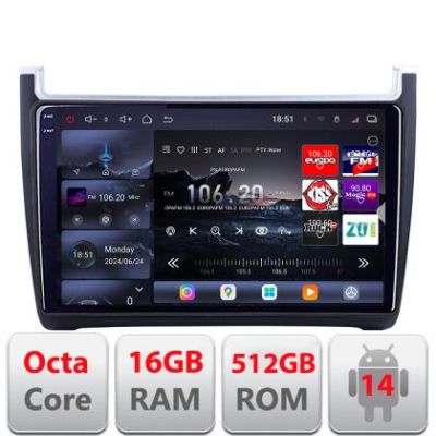 Navigatie VW Polo 2014- Edotec Kit-655 8 core QLED 2K 16+512 360 Android Waze USB Navigatie Internet Youtube Radio