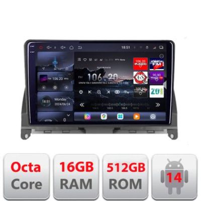 Navigatie Mercedes W204 2008-2012 Edotec Kit-W204 8 core QLED 2K 16+512 360 Android Waze USB Navigatie Internet Youtube Radio