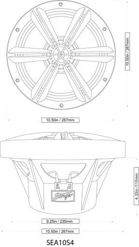 Difuzor subwoofer de 10 inch SEA10S4 Stinger MARINE, în 4 Ω, fără incintă, difuzor de 250 mm(10")
