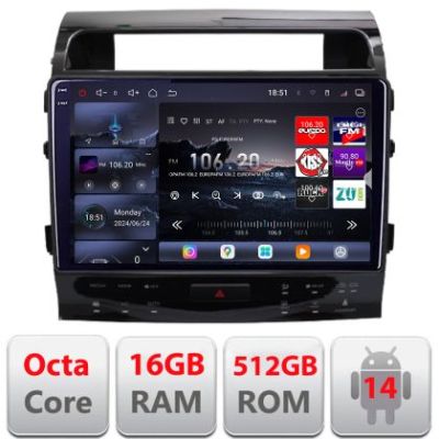 Navigatie Toyota Land Cruiser V8 L200 2009-2020 Qled 2K Octa Core 16+512 LTE 4G DSP Wifi 5Ghz android auto carplay radio gps internet kit-381-type-b+EDT-E810-2K